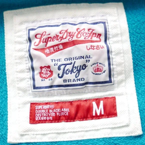 Superdry Japan Doubleblacklabel Destroyed Fleece Zip Hoodie - Turquoise - Size M - Picture 5 of 5